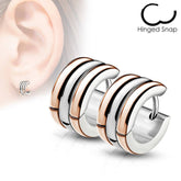 Pair of Rose Gold Surgical Steel Thick Rounded Hoop Hinged Earrings